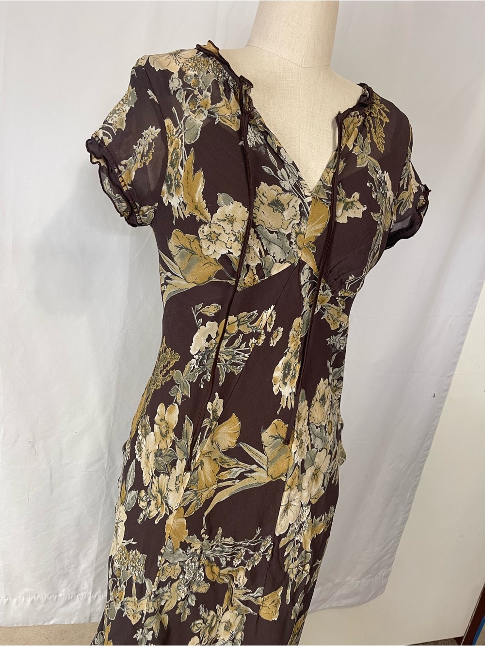 Y2K Newport News women’s Dress brown floral midi size 10 fits Mediu double layer - Picture 8 of 8